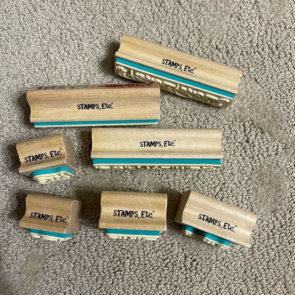 Rubber Stamp Set of 6 Smile Love Cool Great Job Flower Power Celebrate Party - Picture 3 of 5